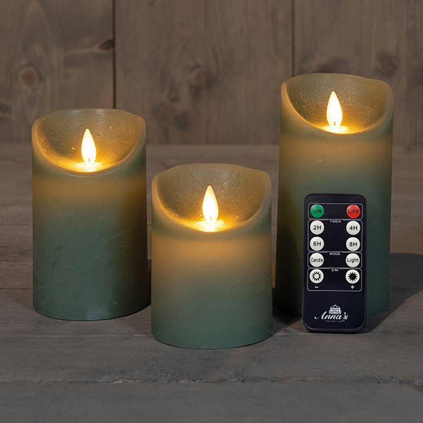 人気カラーの Groen Jade | cm 15 cm, 12,5 cm, 10 x 7,5 kaars Led | stuks  3 | vlam Bewegende 美容液